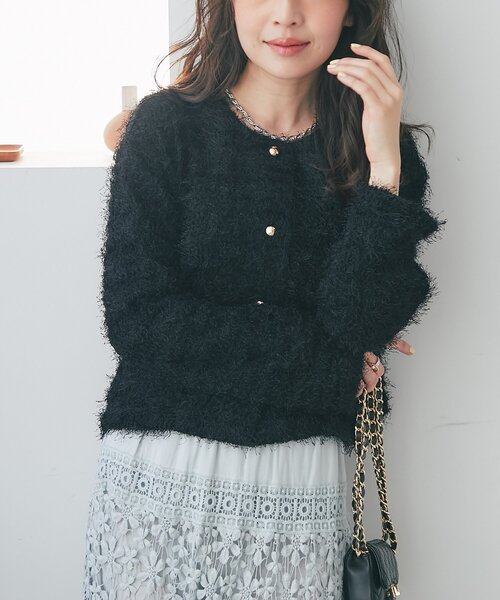 La boutique BonBon（ラブティックボンボン）の「【人気カラー追加決定！やわらかくて着心地◎】フェザーカットソージャケットカーデ（ノーカラージャケット・レディース・ブラック/ピンク/オフホワイト・FREE）」の7枚目の写真