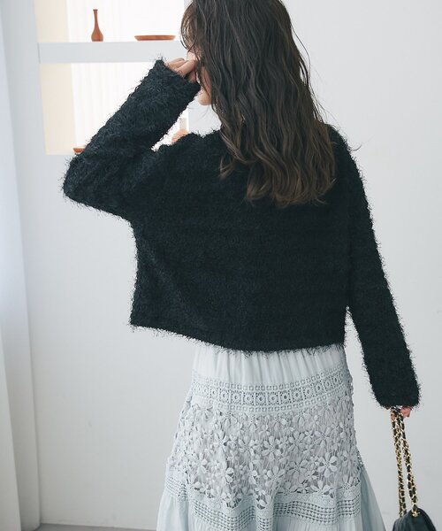 La boutique BonBon（ラブティックボンボン）の「【人気カラー追加決定！やわらかくて着心地◎】フェザーカットソージャケットカーデ（ノーカラージャケット・レディース・ブラック/ピンク/オフホワイト・FREE）」の9枚目の写真