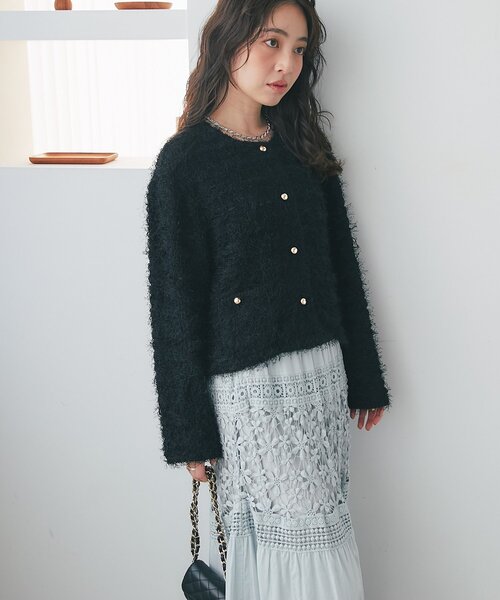 La boutique BonBon（ラブティックボンボン）の「【人気カラー追加決定！やわらかくて着心地◎】フェザーカットソージャケットカーデ（ノーカラージャケット・レディース・ブラック/ピンク/オフホワイト・FREE）」の10枚目の写真