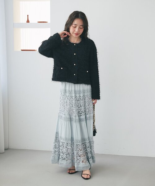 La boutique BonBon（ラブティックボンボン）の「【人気カラー追加決定！やわらかくて着心地◎】フェザーカットソージャケットカーデ（ノーカラージャケット・レディース・ブラック/ピンク/オフホワイト・FREE）」の4枚目の写真