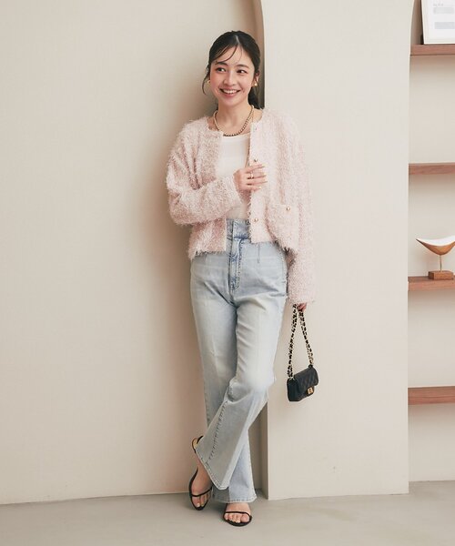 La boutique BonBon(ラブティックボンボン)の「【やわらかくて着心地◎】フェザーカットソージャケットカーデ(ノーカラージャケット・レディース・ブラック/ピンク/オフホワイト・FREE)」の8枚目の写真