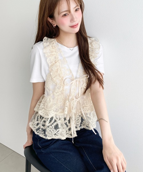 moment+(モーメントプラス)の「コード刺繍フリルベスト(ベスト・レディース・アイボリー・M/L)」の15枚目の写真