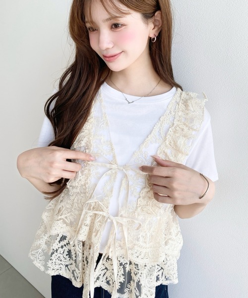 moment+(モーメントプラス)の「コード刺繍フリルベスト(ベスト・レディース・アイボリー・M/L)」の17枚目の写真
