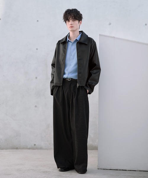 レトロ 古着 ステッチ デザイン ブラック 短丈ブルゾン ジャケット ノームコア セール】PUコンパクトショートブルゾン（ブルゾン）｜ASTRONOMY