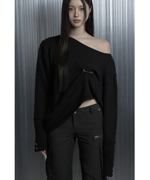 Pin Up One-Shoulder Knit Top (Black)