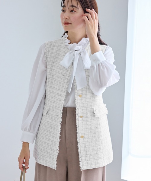 ROPE' PICNIC（ロペピクニック）の「【WEB限定】ツイード金ボタンジレベスト/セレモニー対応・リンクコーデ（ベスト・レディース・オフホワイト/ブラック系その他/ネイビー/ライトグレー・FREE）」の3枚目の写真