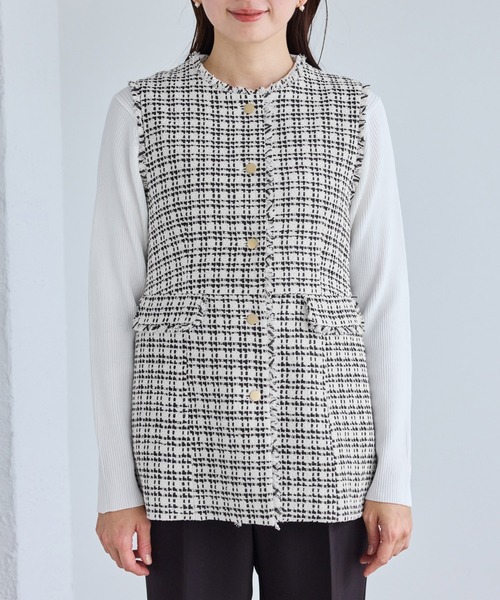 ROPE' PICNIC（ロペピクニック）の「【WEB限定】ツイード金ボタンジレベスト/セレモニー対応・リンクコーデ（ベスト・レディース・オフホワイト/ブラック系その他/ネイビー/ライトグレー・FREE）」の6枚目の写真