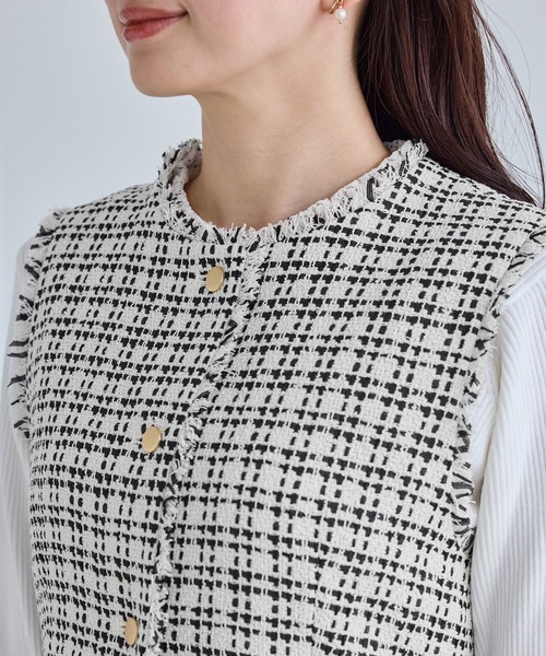 ROPE' PICNIC（ロペピクニック）の「【WEB限定】ツイード金ボタンジレベスト/セレモニー対応・リンクコーデ（ベスト・レディース・オフホワイト/ブラック系その他/ネイビー/ライトグレー・FREE）」の9枚目の写真