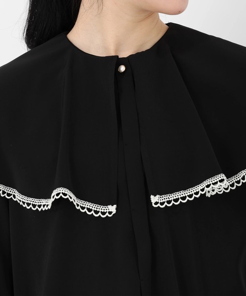 STRAWBERRY-FIELDS（ストロベリーフィールズ）の「【元宝塚トップ娘役 舞空瞳さん着用】ライトデシン_ケープカラーブラウス（シャツ/ブラウス・レディース・ブラック×ホワイト/オフホワイト/ミント・2）」の6枚目の写真