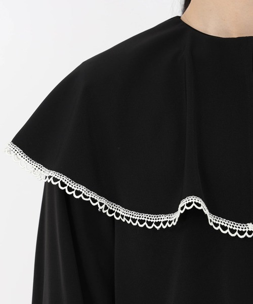 STRAWBERRY-FIELDS（ストロベリーフィールズ）の「【元宝塚トップ娘役 舞空瞳さん着用】ライトデシン_ケープカラーブラウス（シャツ/ブラウス・レディース・ブラック×ホワイト/オフホワイト/ミント・2）」の8枚目の写真