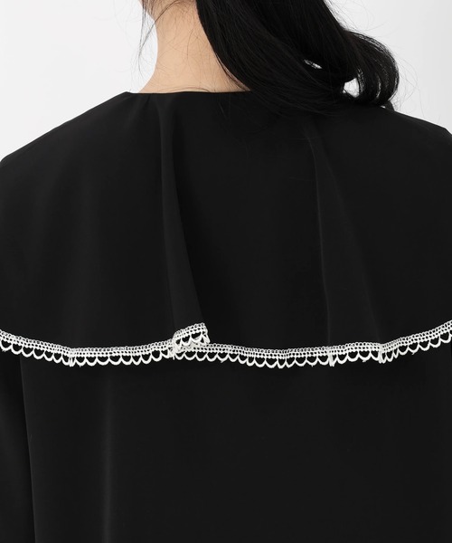 STRAWBERRY-FIELDS（ストロベリーフィールズ）の「【元宝塚トップ娘役 舞空瞳さん着用】ライトデシン_ケープカラーブラウス（シャツ/ブラウス・レディース・ブラック×ホワイト/オフホワイト/ミント・2）」の7枚目の写真