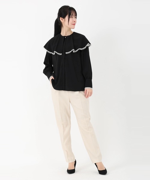 STRAWBERRY-FIELDS（ストロベリーフィールズ）の「【元宝塚トップ娘役 舞空瞳さん着用】ライトデシン_ケープカラーブラウス（シャツ/ブラウス・レディース・ブラック×ホワイト/オフホワイト/ミント・2）」の11枚目の写真