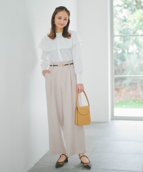 STRAWBERRY-FIELDS（ストロベリーフィールズ）の「【元宝塚トップ娘役 舞空瞳さん着用】ライトデシン_ケープカラーブラウス（シャツ/ブラウス・レディース・ブラック×ホワイト/オフホワイト/ミント・2）」の13枚目の写真