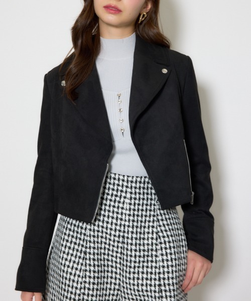 rienda（リエンダ）の「26SSフェイクスエードライダースジャケット 春服（ブルゾン・レディース・ブラック/ベージュ/ピンク・SMALL/MEDIUM）」の2枚目の写真