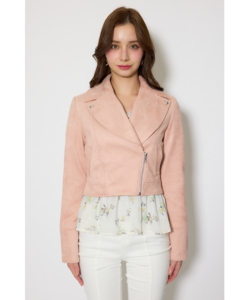 rienda（リエンダ）の「26SSフェイクスエードライダースジャケット 春服（ブルゾン・レディース・ブラック/ベージュ/ピンク・SMALL/MEDIUM）」の4枚目の写真