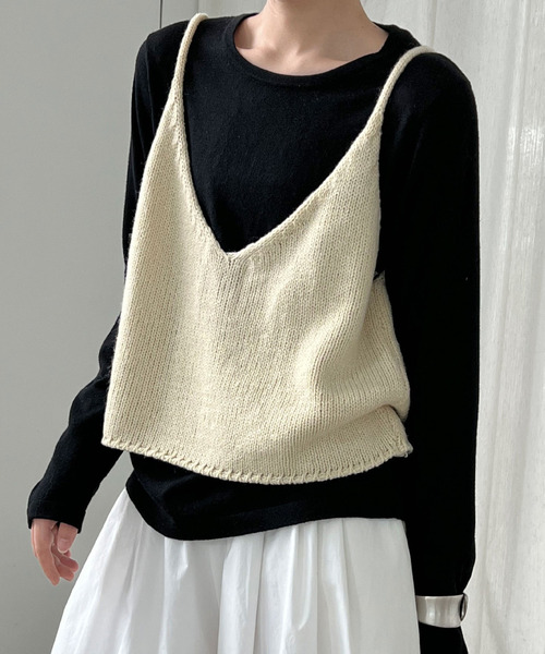 DAY CLOSET(デイ クローゼット)の「【前後2WAY】レイヤード即戦力。ダブルリボン Vネック ニット ビスチェ レディース(キャミソール・レディース・イエロー/グレー/ブラック/アイボリー/レッド/ミント・FREE)」の2枚目の写真