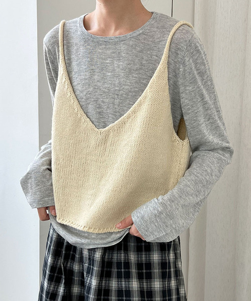 DAY CLOSET(デイ クローゼット)の「【前後2WAY】レイヤード即戦力。ダブルリボン Vネック ニット ビスチェ レディース(キャミソール・レディース・イエロー/グレー/ブラック/アイボリー/レッド/ミント・FREE)」の8枚目の写真