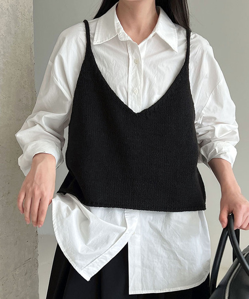 DAY CLOSET(デイ クローゼット)の「【前後2WAY】レイヤード即戦力。ダブルリボン Vネック ニット ビスチェ レディース(キャミソール・レディース・イエロー/グレー/ブラック/アイボリー/レッド/ミント・FREE)」の12枚目の写真
