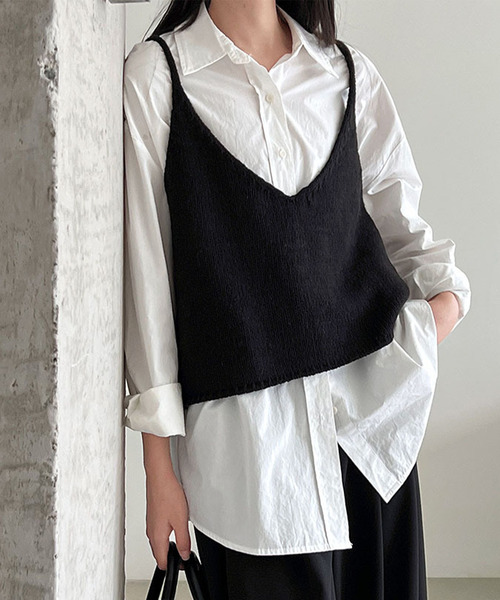 DAY CLOSET(デイ クローゼット)の「【前後2WAY】レイヤード即戦力。ダブルリボン Vネック ニット ビスチェ レディース(キャミソール・レディース・イエロー/グレー/ブラック/アイボリー/レッド/ミント・FREE)」の13枚目の写真