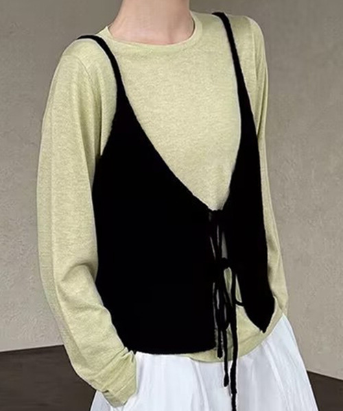 DAY CLOSET(デイ クローゼット)の「【前後2WAY】レイヤード即戦力。ダブルリボン Vネック ニット ビスチェ レディース(キャミソール・レディース・イエロー/グレー/ブラック/アイボリー/レッド/ミント・FREE)」の20枚目の写真