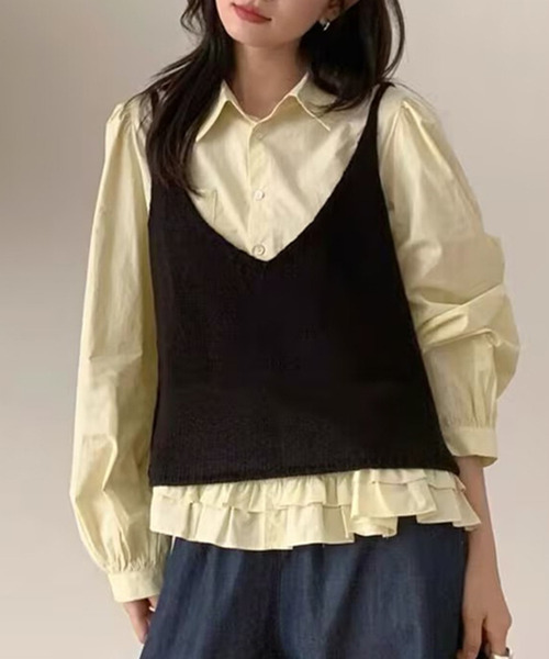 DAY CLOSET(デイ クローゼット)の「【前後2WAY】レイヤード即戦力。ダブルリボン Vネック ニット ビスチェ レディース(キャミソール・レディース・イエロー/グレー/ブラック/アイボリー/レッド/ミント・FREE)」の21枚目の写真