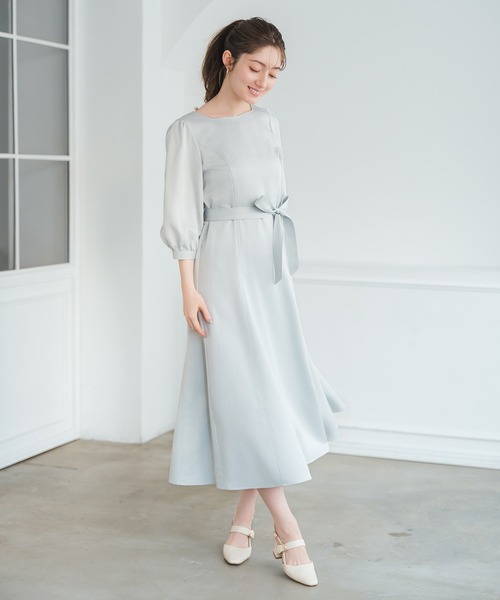 セール】2026春夏新作 ポリデニム配色ステッチワンピース（ワンピース