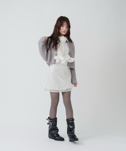 mellowneon(メロウネオン)の「ロゴプレートニットカーディガン(カーディガン/ボレロ・レディース・グレー/アイボリー/ネイビー・FREE)」の22枚目の写真