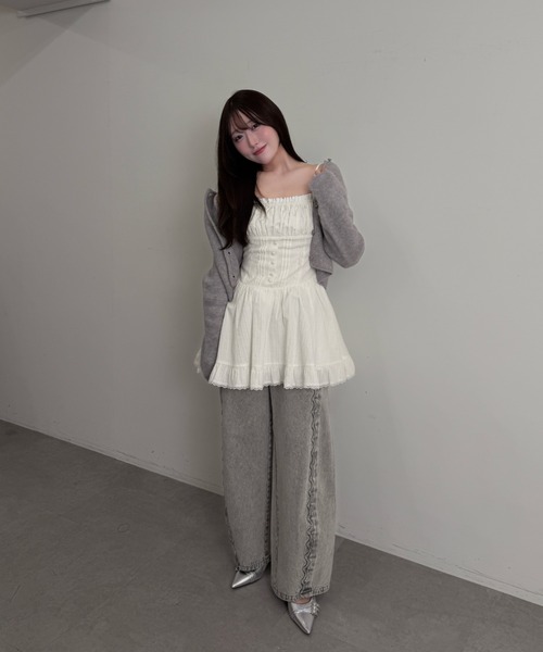 mellowneon(メロウネオン)の「ロゴプレートニットカーディガン(カーディガン/ボレロ・レディース・グレー/アイボリー/ネイビー・FREE)」の17枚目の写真