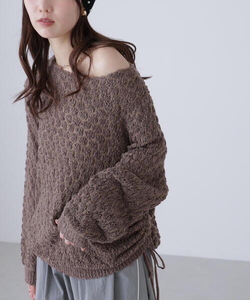 FREE'S MART（フリーズマート）の「◆ポコポコワンショル脇ドロストオーバーニット（ニット/セーター・レディース・ホワイト/ピンク/ブラウン・FREE）」の3枚目の写真