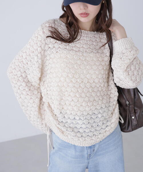 FREE'S MART（フリーズマート）の「◆ポコポコワンショル脇ドロストオーバーニット（ニット/セーター・レディース・ホワイト/ピンク/ブラウン・FREE）」の2枚目の写真
