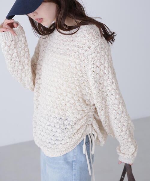FREE'S MART（フリーズマート）の「◆ポコポコワンショル脇ドロストオーバーニット（ニット/セーター・レディース・ホワイト/ピンク/ブラウン・FREE）」の5枚目の写真