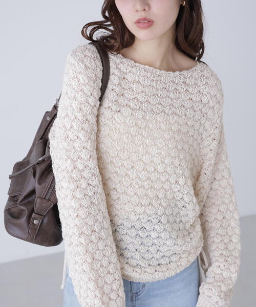 FREE'S MART（フリーズマート）の「◆ポコポコワンショル脇ドロストオーバーニット（ニット/セーター・レディース・ホワイト/ピンク/ブラウン・FREE）」の7枚目の写真