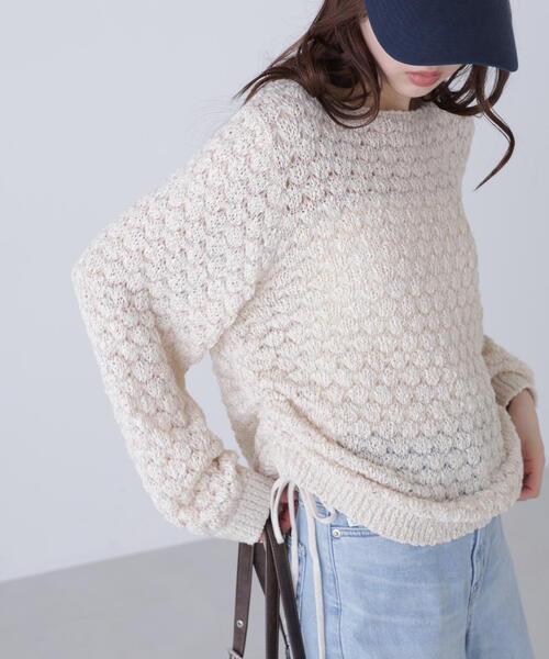 FREE'S MART（フリーズマート）の「◆ポコポコワンショル脇ドロストオーバーニット（ニット/セーター・レディース・ホワイト/ピンク/ブラウン・FREE）」の9枚目の写真