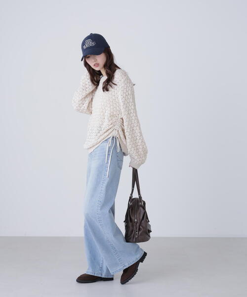 FREE'S MART（フリーズマート）の「◆ポコポコワンショル脇ドロストオーバーニット（ニット/セーター・レディース・ホワイト/ピンク/ブラウン・FREE）」の12枚目の写真