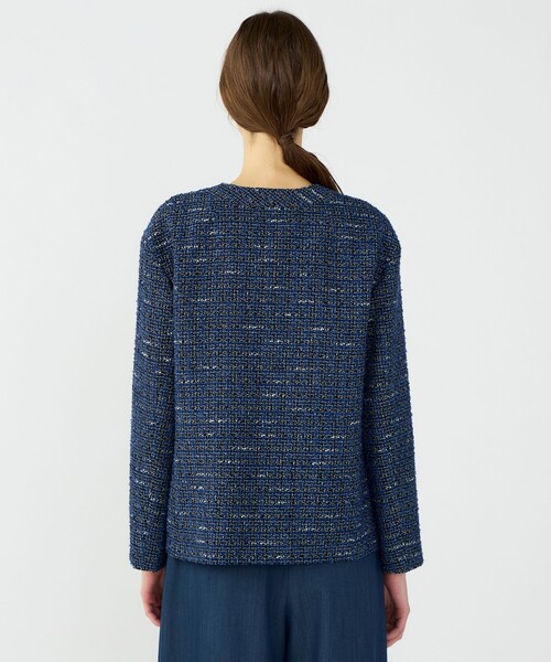 BALLSEY(ボールジィ)の「エアリーファンシーツイード Vカラージャケット(ノーカラージャケット・レディース・ネイビー/ライトベージュ・36)」の7枚目の写真