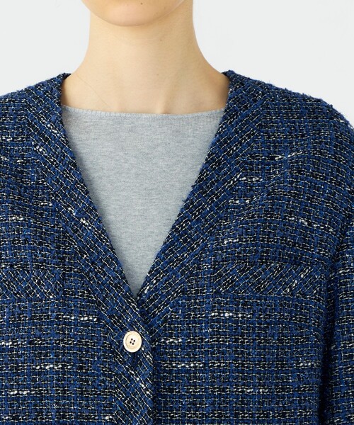 BALLSEY(ボールジィ)の「エアリーファンシーツイード Vカラージャケット(ノーカラージャケット・レディース・ネイビー/ライトベージュ・36)」の9枚目の写真
