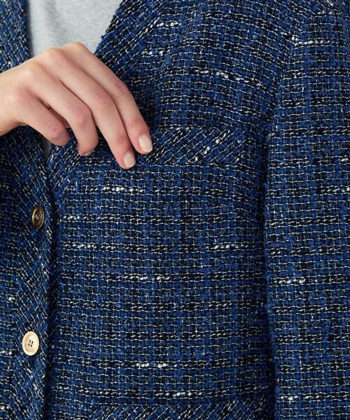 BALLSEY(ボールジィ)の「エアリーファンシーツイード Vカラージャケット(ノーカラージャケット・レディース・ネイビー/ライトベージュ・36)」の12枚目の写真