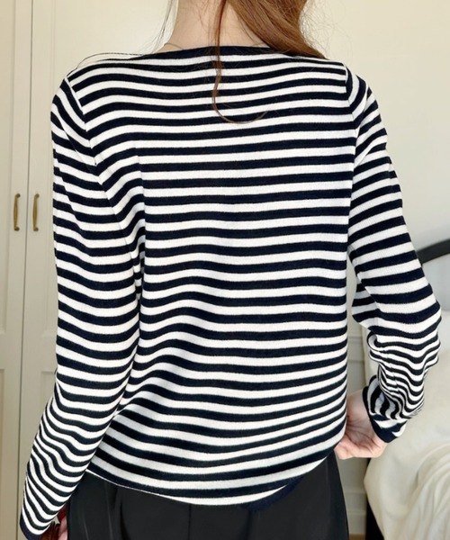 Ada.(エイダ)の「レイヤード風 ヘンリーネック ロングスリーブ カットソー(Tシャツ/カットソー・レディース・ライトグレー/グレー×ホワイト/ネイビー/ネイビー×ホワイト・FREE)」の19枚目の写真