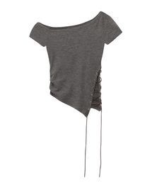 ULKIN（ウルキン）の「[ランウェイ] レースアップオフショルダーショートスリーブトップ_チャコール（Tシャツ/カットソー）」