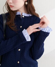 フリルレイヤード風ケーブルカーディガン