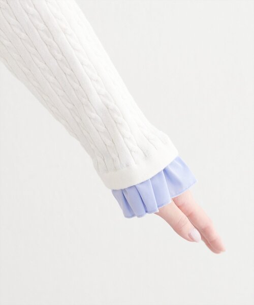 natural couture（ナチュラルクチュール）の「フリルレイヤード風ケーブルカーディガン（カーディガン/ボレロ・レディース・ネイビー/イエロー/グレー/オフホワイト・FREE）」の15枚目の写真