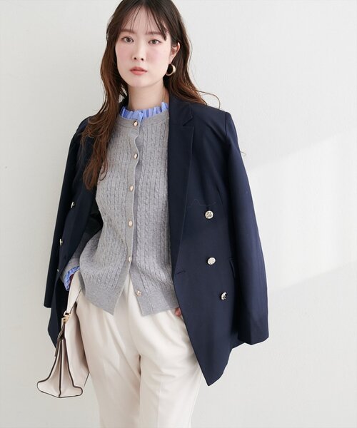 natural couture（ナチュラルクチュール）の「フリルレイヤード風ケーブルカーディガン（カーディガン/ボレロ・レディース・ネイビー/イエロー/グレー/オフホワイト・FREE）」の22枚目の写真