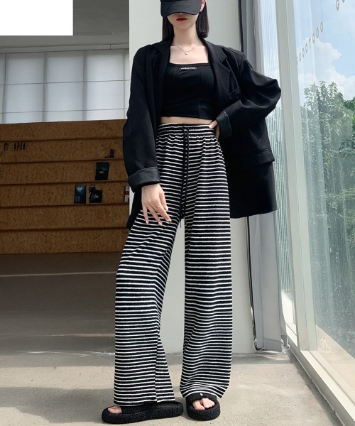 Miniministore（ミニミニストア）の「イージーパンツ ロング丈 ボーダー 新作（その他パンツ・レディース・アイボリー/ブラック・M/XL/L）」の10枚目の写真