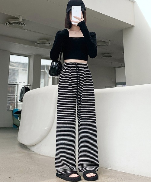 Miniministore（ミニミニストア）の「イージーパンツ ロング丈 ボーダー 新作（その他パンツ・レディース・アイボリー/ブラック・M/XL/L）」の12枚目の写真
