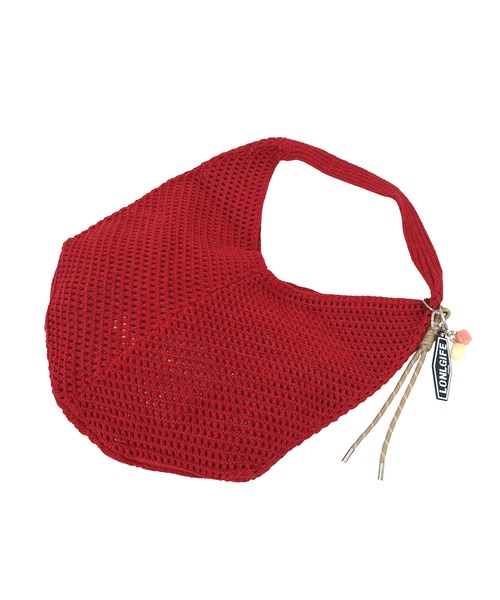HEILIS(ヘイリス)の「チャーム付きニットメッシュトートバッグ / ニット 編み メッシュ チャーム付き キーホルダー レッド 赤 ブルー アイボリー サブバッグ 夏バッグ 春 肩掛け トート(トートバッグ・レディース・アイボリー/ライトブルー/レッド・FREE)」の5枚目の写真