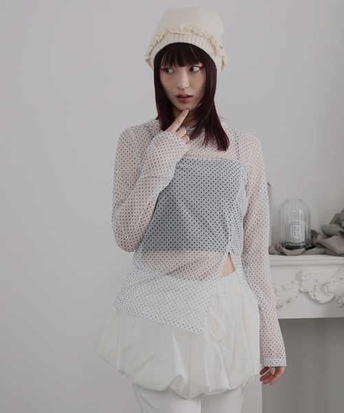 Ulysses（ユリシス）の「シアーミニドットスリットトップス（Tシャツ/カットソー・レディース・ブラック/オフホワイト・F）」の5枚目の写真