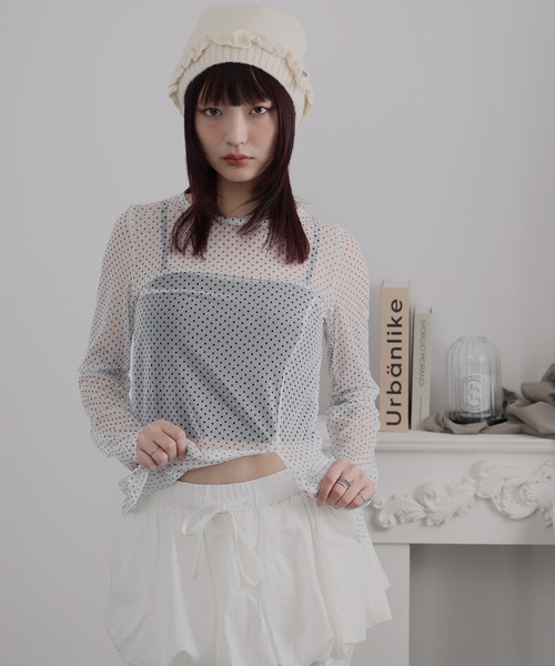 Ulysses（ユリシス）の「シアーミニドットスリットトップス（Tシャツ/カットソー・レディース・ブラック/オフホワイト・F）」の6枚目の写真