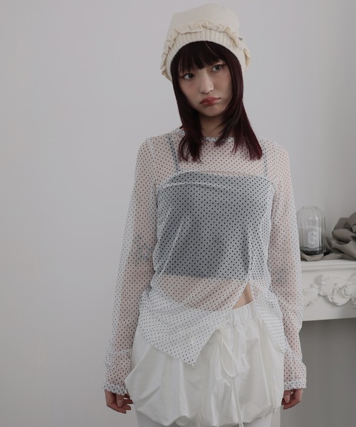 Ulysses（ユリシス）の「シアーミニドットスリットトップス（Tシャツ/カットソー・レディース・ブラック/オフホワイト・F）」の8枚目の写真