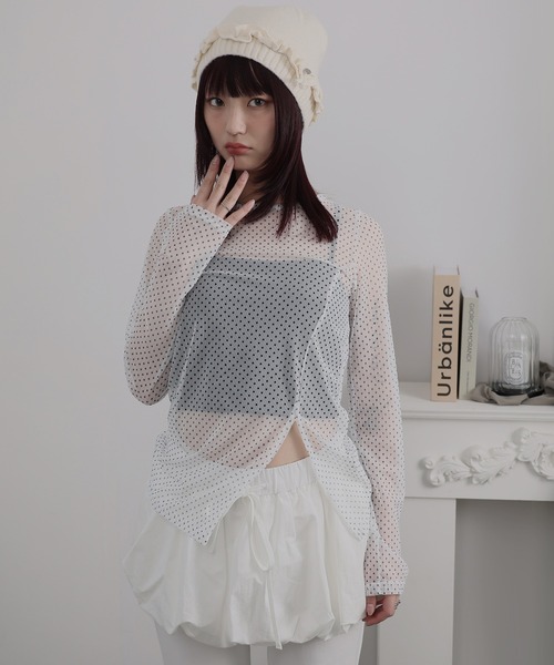 Ulysses（ユリシス）の「シアーミニドットスリットトップス（Tシャツ/カットソー・レディース・ブラック/オフホワイト・F）」の10枚目の写真