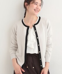 【洗濯機可/S-LL/アンサンブル可】パールボタンが上品 華やぎ配色カーディガン